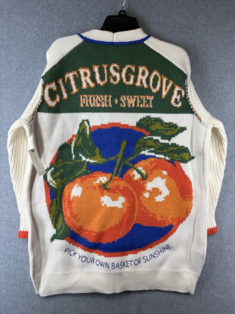 Anthropologie Maeve Cotton Blend Veggie Fruit Motif Cardigan Sweater Small NWT